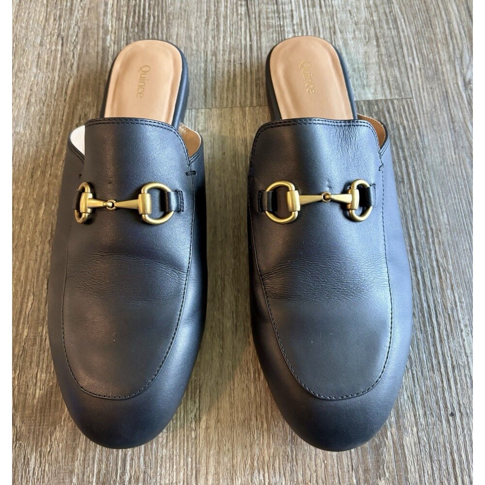 Quince Women Italian Leather Horsebit Loafer Mule Black Shoes 9 - Picture 4 of 7